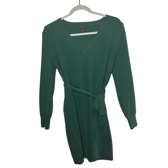 Ann Taylor Womens Green Sweater Long Sleeve Belted Knit Dress Size Medium Petite - Picture 1 of 8